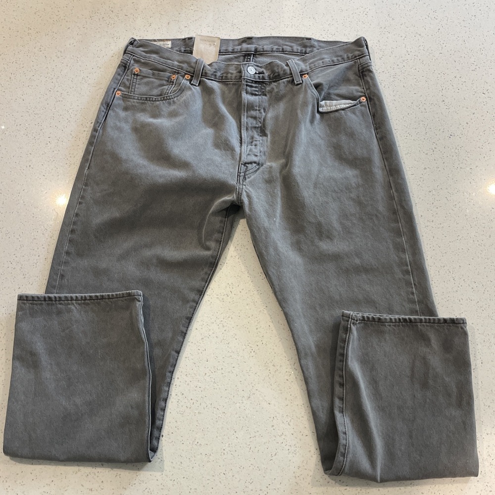 NWT Levis 501 Big E Premium Jean Men 40x32 Gray Original Straight Leg Button Fly